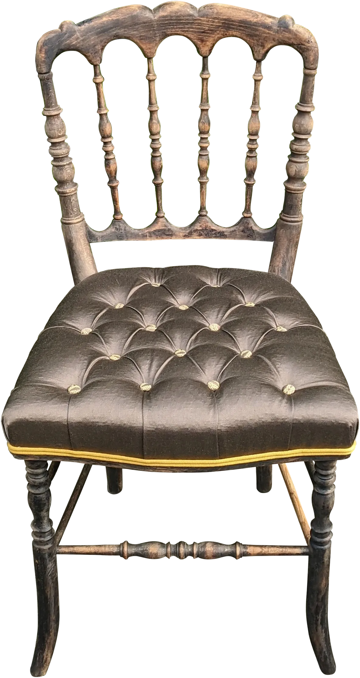 Chaise Napoléon III restaurée avec assise capitonnée en velours et bois tourné