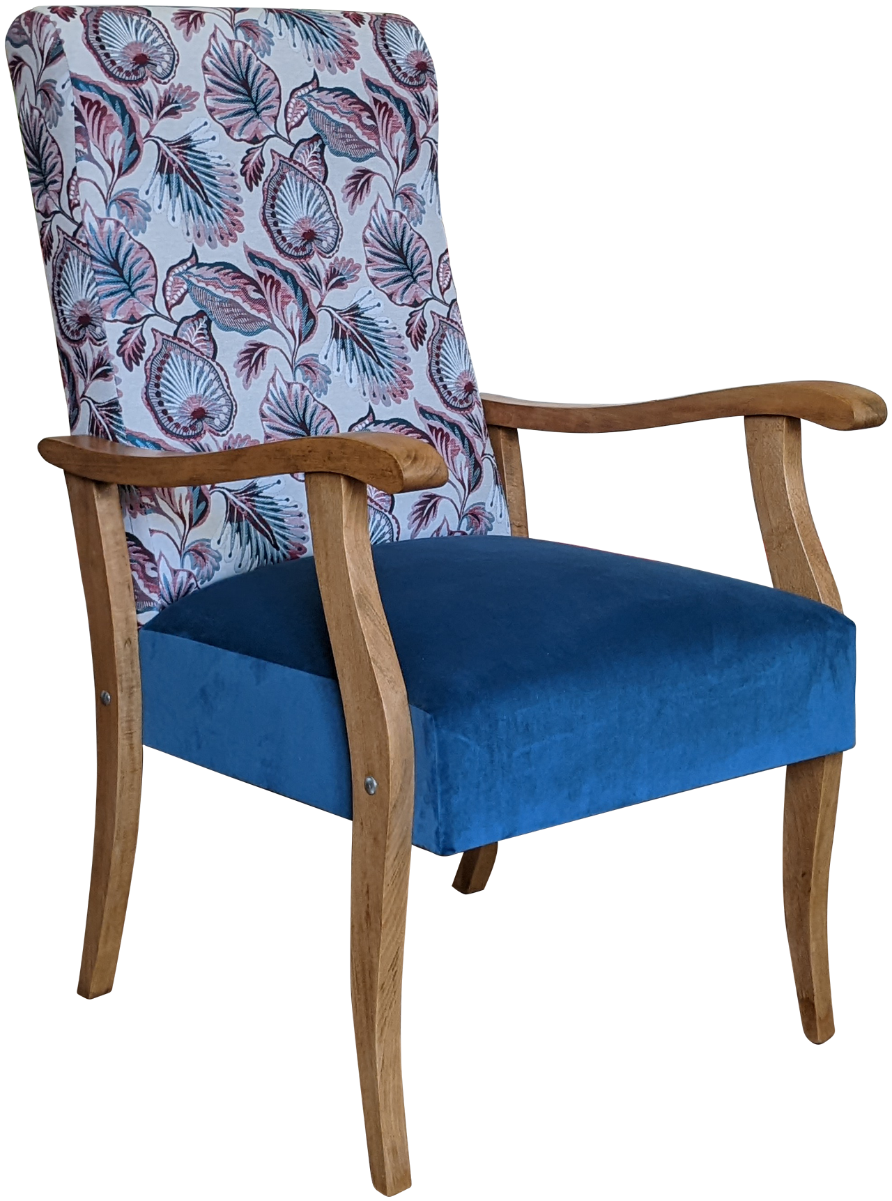 Restauration de chaise contemporaine avec mousse bleue par une tapissière d'ameublement au Rheu près de Rennes!