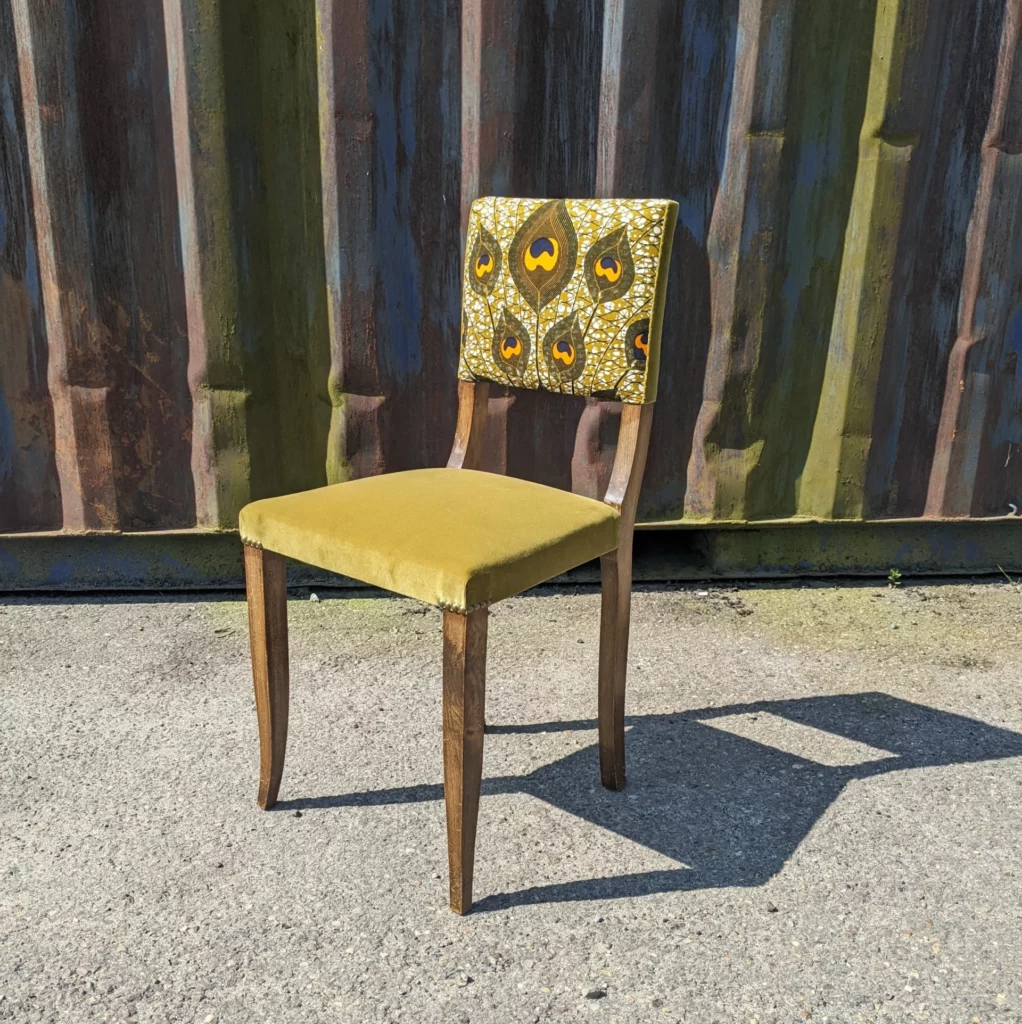 Chaise art déco velours et tissu wax